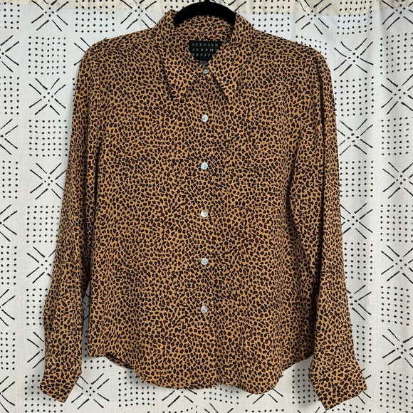 SPENSER JEREMY Vintage Silk Leopard Print Button-Up Shirt - Picture 1 of 9